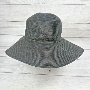 Eric Javits Straw Woven Sun Hat Black UPF 50+ Packable Travel Womens